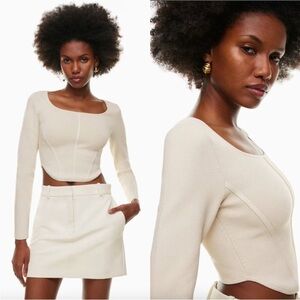 Aritzia Wilfred Cropped Squareneck Long Sleeve Knit Bustier Top XS